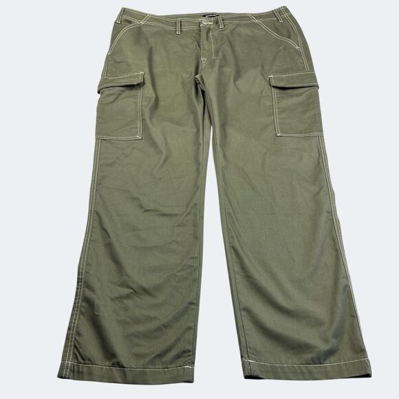 TRUE RELIGION Mens Utility Cargo Pants Green Y2K Stitch Streetwear Relaxed  40 - Picture 1 of 11
